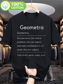 Lustiges Herren-T-Shirt mit italienischem Geometrie-Print - Professionelles Arbeits-T-Shirt und Zubehör für Vermesser, italienische Kartendefinitionen (normale Passform, kurze Ärmel, für Outdoor, Topographie) - Lustiges Geschenk für Vermesser und Mathematik-Enthusiasten - Schwarz - Übersicht 1