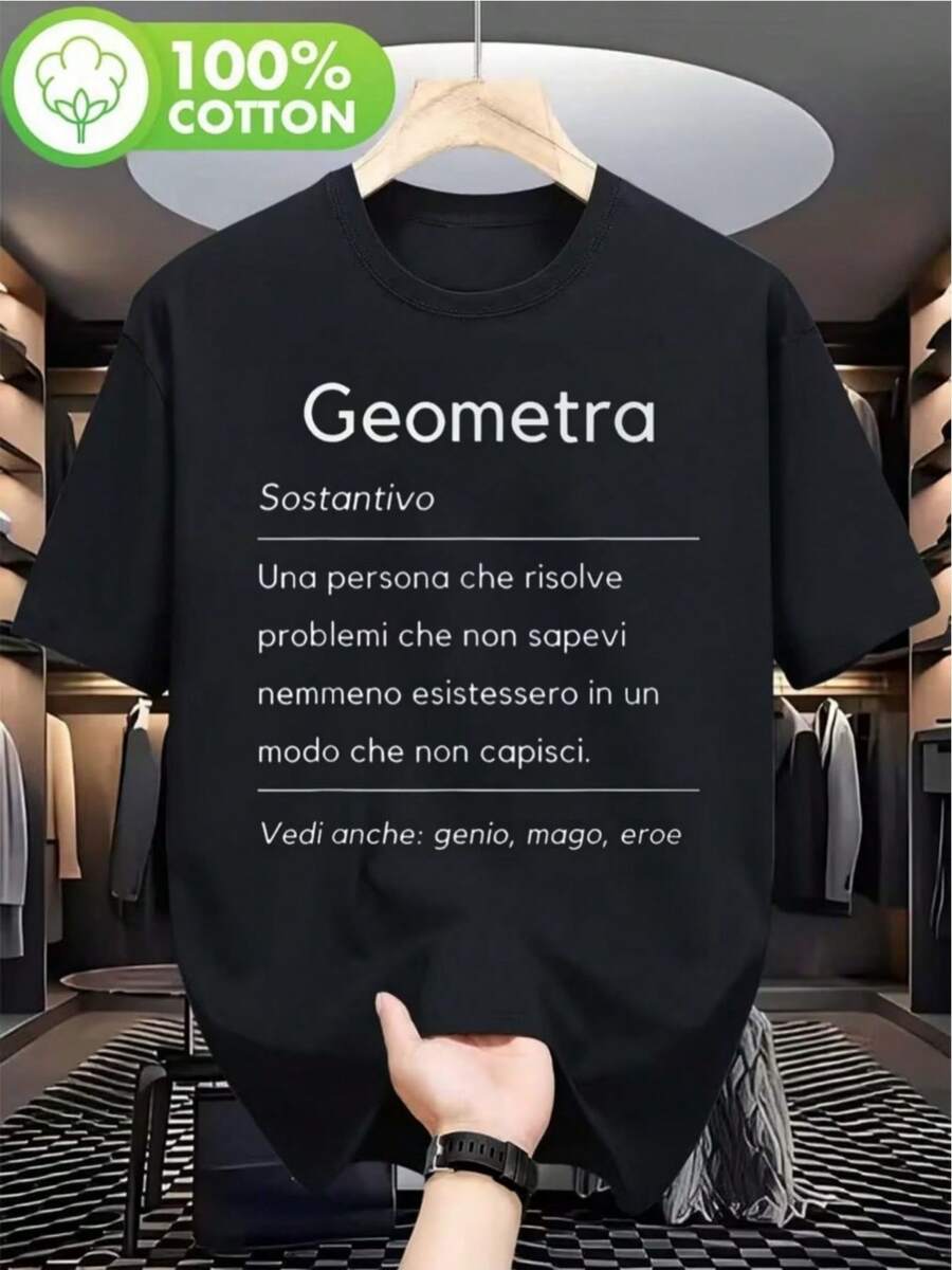 Lustiges Herren-T-Shirt mit italienischem Geometrie-Print - Professionelles Arbeits-T-Shirt und Zubehör für Vermesser, italienische Kartendefinitionen (normale Passform, kurze Ärmel, für Outdoor, Topographie) - Lustiges Geschenk für Vermesser und Mathematik-Enthusiasten - Schwarz - Übersicht 1