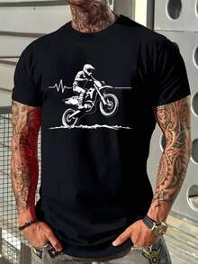 Camisetas, Camiseta Gráfica para Hombre "Thrill Seeker" |   Estilo Urbano de Motociclista, Suave y Transpirable, 100% Fibra, Diseño con Estampado Atrevido, Cuello Redondo, Manga Corta, Camisa Casual de Verano, Tela Ligeramente Elástica - Negro - Ver 6