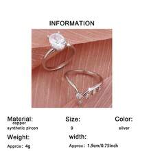 2pcs Elegant Classic Shiny Oval Synthetic Cubic Zirconia Couple Rings Set, Fashionable Geometric V-Shape Design, Suitable For Wedding, Engagement, Proposal, Valentine's Day, Birthday, Anniversary Gift - Silver - View 6
