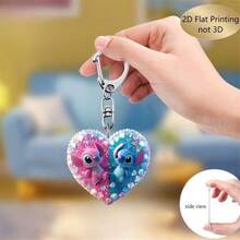 1pc Heart-Shaped Rhinestone Stitch & Angel 2D Acrylic Keychain, Lilo & Stitch Cartoon Couple Pendant Key Ring, Shiny Crystal Bag Charm, Valentine's Day Birthday Gift, Suitable For Teenage Girls, Women's Car Backpack Handbag Accessory, Cute Keychain, Women's Keychain, Key Chain, Keychain Pendant, Women's Car Accessory, Back To School - Multicolor - View 7