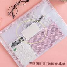 3pcs Hanging File Folders, Wall-Mounted Document Organizer, File Storage, Office & Study Stationery, Portable Waterproof Mesh File Bags, Transparent Mesh Zipper File Bags With Label Slots, Colorful Hanging Stationery Organizer - Multicolor - View 5