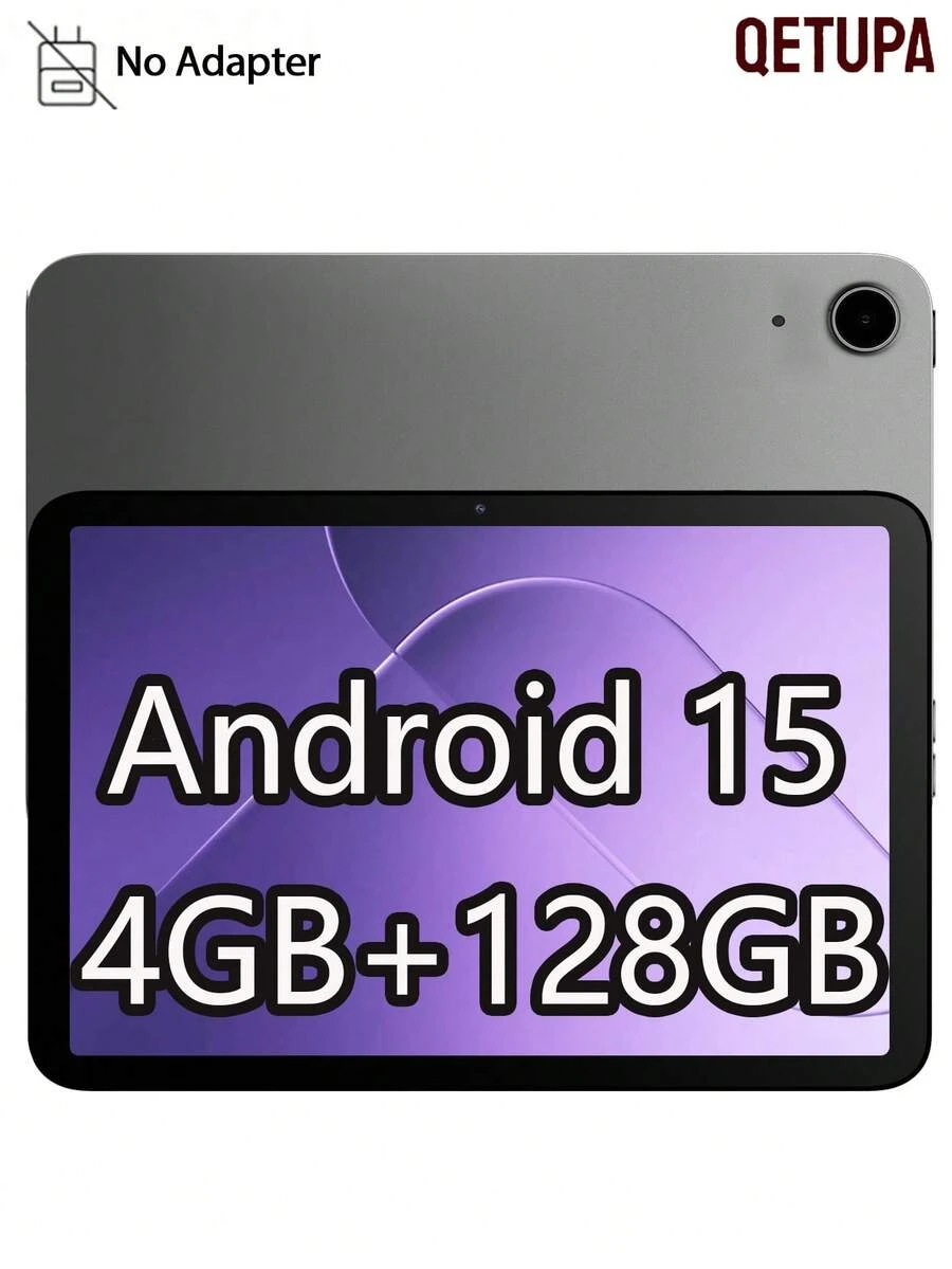 Qetupa 10.1 吋 Android 15 平板電腦，T606 八核 1.6GHz 處理器，4GB RAM+128GB ROM，802.11ax WIFI6 2.4G+5G，藍牙 5.0，Incell FHD(1920x1200)IPS 觸控螢幕，5MP+8MP 雙鏡頭，6000mAh 大電池，支援 1TB 擴充（不含適配器）