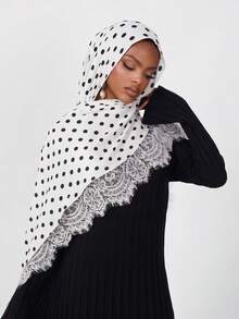 1pc Women's Bohemian Style Printed Modal Hijab With Lace, Autumn/Winter Street Style Unisex Scarf, Suitable For Daily Wear - Multicolor - View 7