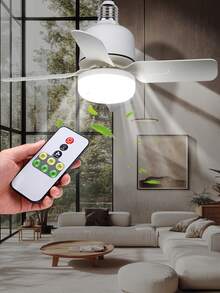 CanLing 20W LED 靜音吸頂風扇燈 附遙控器，E27/E26 可拆卸風扇葉片，3段速定時調光可調風量，嵌入式吊燈燈泡 110V/220V，適用於居家客廳、臥室、書房、廚房、辦公室、學生宿舍、書桌、上下舖、帳篷、棚屋，護眼無閃爍柔光，冷白色，低噪音無刷馬達，夏季涼爽小風扇 AC86-265V - Fan Light Bulb - 查看 1