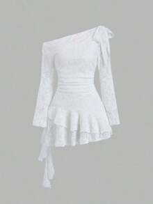 fsvsSweetra Vestido asimétrico con hombro y bajo asimétricos, con encaje, estilo Y2K sexysdvs EQ2V - Blanco - Ver 3