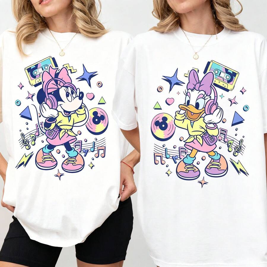 Disney Women's T-Shirts 90s Vintage Minnie Daisy Besties Oversized T-Shirts, 100% Cotton Retro Short-Sleeved Casual Shirts, And Graphic Printing T-Shirts For Exquisite Female Gifts - trắng - Xem 1