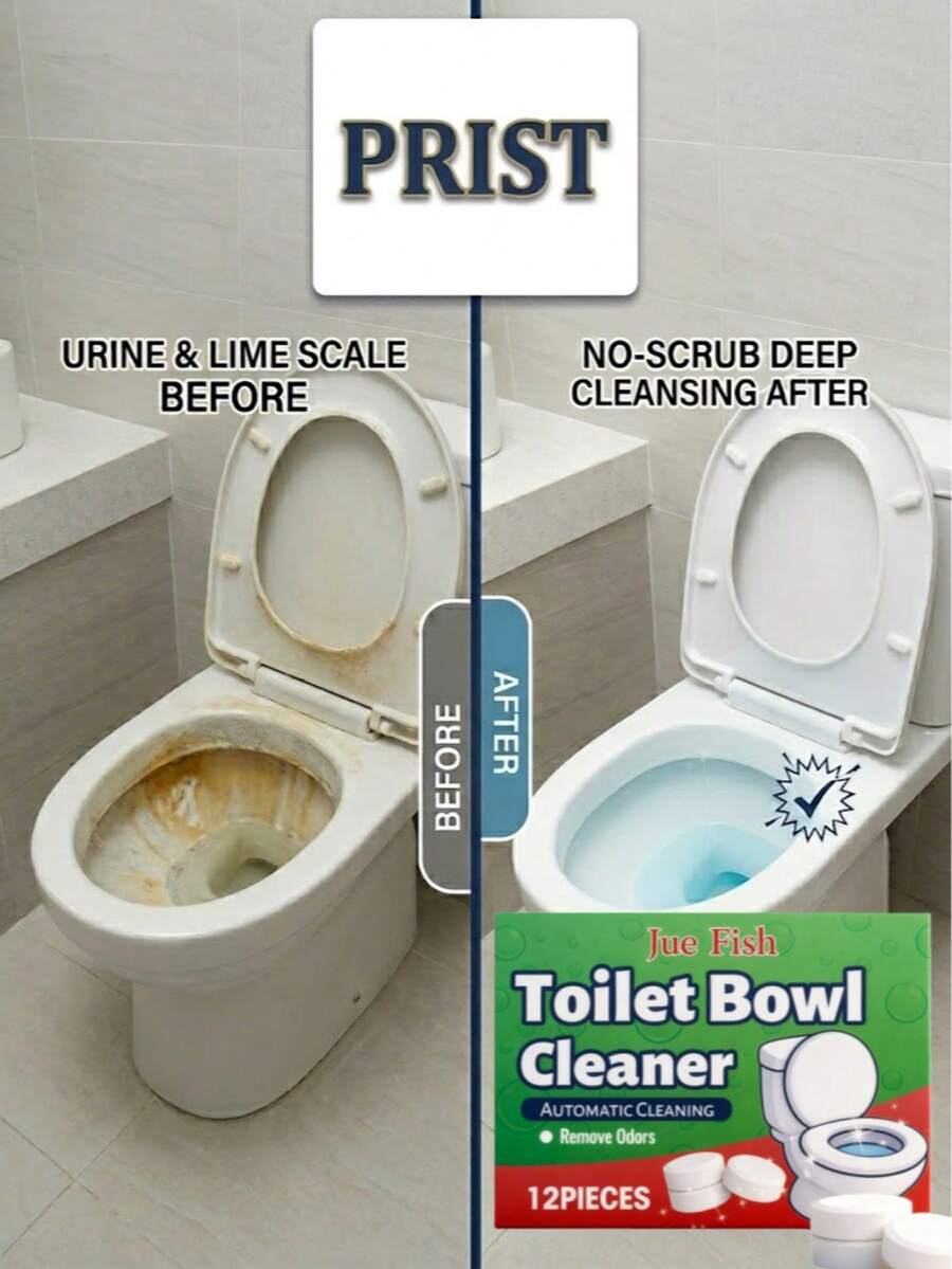 JUE FISH Automatische Toilettenreiniger-Tabletten, langanhaltender frischer blauer Spülkastenreiniger, keine Schrubben Tiefenreinigung, entfernt Urinflecken und Kalkablagerungen, 12 Stücke