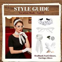 Conjunto de 5 Peças Coleção de Acessórios Femininos Vintage dos Anos 1940 | Tiara de Poá para Festa de Baile dos Anos 1950, Colar, Brincos, Óculos de Fantasia, Conjunto de Lenço de Cor Sólida, Óculos Gatinho Estilo Vintage, Tiara de Poá com Colar e Brincos - Perfeito para Festas e Eventos com Tema Vintage, Presentes de Fantasia para Feriados, Tiara de Poá Vintage com Lenço, Óculos de Fantasia, Conjunto de Brincos, Acessórios de Festa Cos Vintage Americano dos Anos 50, Halloween - Multicolorido - Visão 2