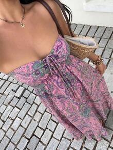 Vestido de verano sin mangas con pliegues y estampado completo – Look relajado y minimalista para mujer - Gris azul - Ver 7