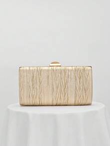 1pc Shiny Gold Pleated Elegant Small Clutch Bag, Rhinestone Chain Strap Fashion Handbag For Women, Suitable For Evening Gown, Formal Party, Wedding, Cocktail Party, Gift For Ladies - Gold - View 5