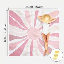 1pc Extra Large Light Pink Radiant Pattern Quick-Dry Beach Blanket, Suitable For 1-3 Adults - Lightweight, Durable Polyester Fabric - Perfect For Travel, Camping, Hiking And Leisure Beach Time, Beach Mat, Camping Ground Cover - Light Pink Radial Pattern - View 3