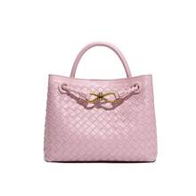 BV Bottega Bang Bang Bolso de mujer tejido a mano de cuero genuino de bolso de Andiamo Clutch Campana Bolso de mujer de cuero genuino tejido a mano BV Bottega Bang Bang,, bolso tote casual de alta gama, bolso de hombro y bandolera de moda, bolso de mujer tejido a mano, bolso de mano texturizado de . - B1747# Rosa Loto - Ver 2