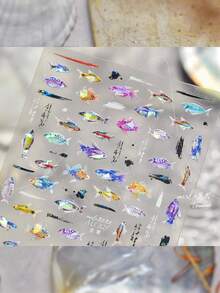 1件可愛海洋生物3D凝膠美甲貼紙，3D立體海豚與章魚美甲貼花，防水女性美甲藝術貼紙 - 彩色 - 查看 4