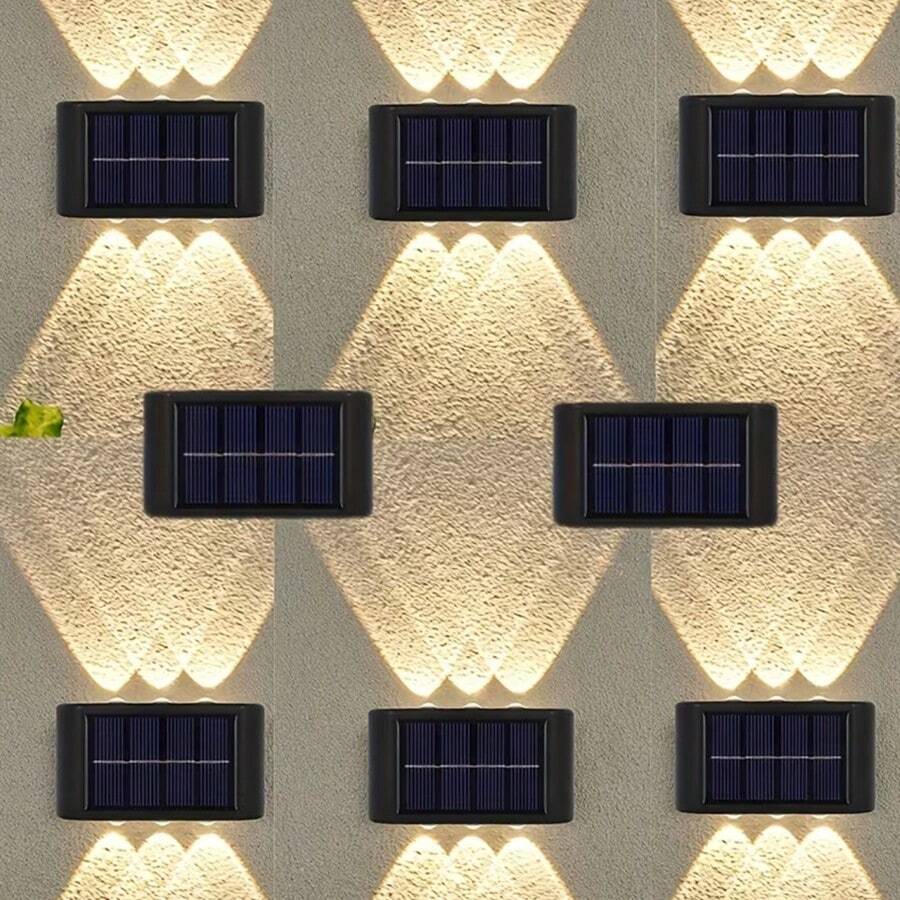 1个太阳能户外壁灯，6/8 LED太阳能置物架灯，可充电电池，壁灯，户外灯，适用于庭院、街道、围栏、车库、花园，完美装饰