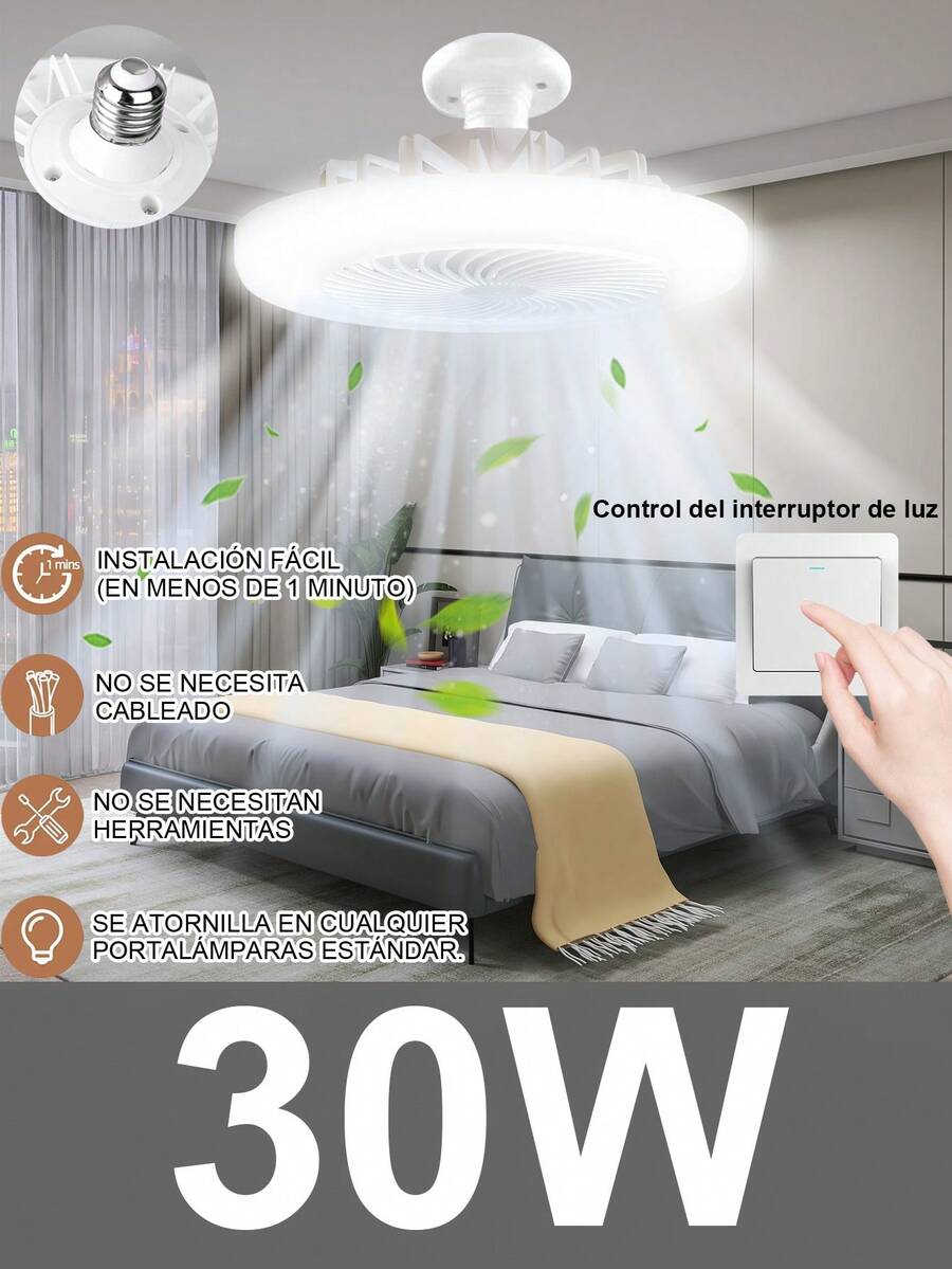 1 Piece E27 LED Ring Ceiling Fan, Ceiling Fan With Lights Remote Control, Three Light Colors, 3 Speeds, 50W, With Timer Function, For Kitchen/Bathroom/Bedroom