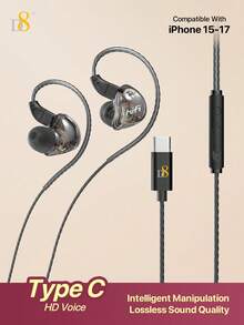 D8 Diamond Wired In-Ear Earphones Transparent Bling Sparkle Headphones HiFi Stereo Surround ANC Noise Cancelling Built-In HD Mic Clear Call Type-C Plug Play Lightweight Sweatproof Comfort Earbuds Crystal Bass Treble No Delay Music Gaming Online Class - View 13