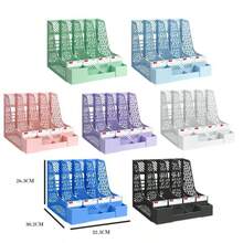 1PC 4-Compartment Desk File Organizer With Pen Holders, Sturdy Hollow Magazine Rack, Space-Saving Office Document Holder For Home & School, Multi-Color Desk Accessories Storage For Students & Workers - Multicolor - View 5
