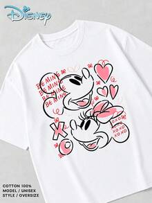 Women's Disney Casual T-Shirt With Mickey And Minnie Mouse Couple Line Drawing Print, Romantic Valentine's Day Style, Comfortable And Soft Skin-Friendly Fabric, Simple Yet Full Of Love, Perfect For Theme Park Outings And Everyday Wear. - trắng - Xem 2