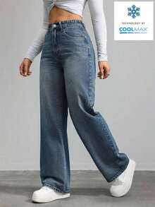Women's Pocketed Wide Leg Relaxed Casual Denim Jeans - 藍色 - 查看 6