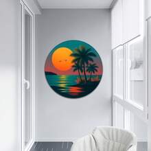 1 miếng dán tường tự dính hình tròn tối giản phong cách nhiệt đới với hình cây cọ và hoàng hôn, có thể tháo rời, họa tiết biển và chim chóc chuyển sắc, làm bằng polypropylene, chống thấm nước và chống phai màu, thích hợp cho văn phòng, không gian thương mại, cửa sổ, tường, phòng khách, phòng ngủ, phòng tắm. Món quà hoàn hảo cho những người yêu thích nghệ thuật tối giản và biển cả. - Nhiều màu - Xem 6