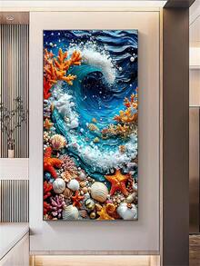 1pc Diamond Art Set, Wave Shell Pattern, 5D Diamond Painting Kit, Gift Diamond Mosaic, Suitable For Adult Beginners Stress Relief Handmade Diamond, Diamond Art Set Round Full Diamond, Dot Diamond DIY, Birthday Gift, Perfect For Home Decor And Room Wall Decor - round diamond - View 4
