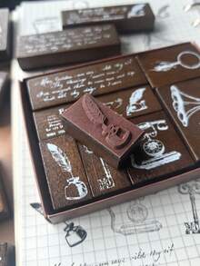 1 Box 7pcs Retro Stamp Set, Rubber Stamps For DIY Scrapbooking Decoration - YZ303's Past - View 8