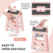 ACKO - Taburete plegable de 13 pulgadas de altura de alta calidad plegable para adultos y niños taburete de plástico para cocina pequeño y plegable soporta hasta 300 libras color rosa 1 unidad - Rosa Sakura - Ver 3