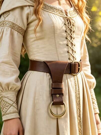 1pc Brown Medieval Leather Belt Loop With Brass Metal Ring, Suitable For Renaissance Fair And LARP Cosplay Waist Decoration