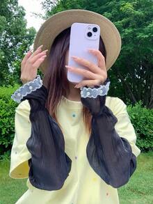 1 Pair New Pearl Mesh Sleeve Covers, Women's Loose Driving Gloves, Summer Sun Protection, Fashion - Multicolor - View 16