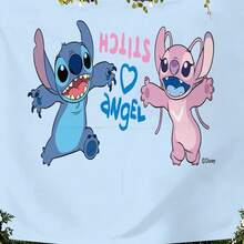 Disney Lilo & Stitch Wandteppich, süßer Muster von aufgeregtem Stitch und Engel mit Herzakzenten, leichter, weicher Stoff für Schlafzimmer, Wohnzimmer und Deko im Studentenwohnheim - 0 - Übersicht 3