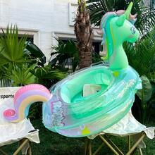 1pc Kids Unicorn Inflatable Swim Seat Ring, Shiny Transparent Thickened PVC Pool Float With Handle, Anti-Flip Baby Swim Ring Suit, First Day Of School - Multicolor - View 10