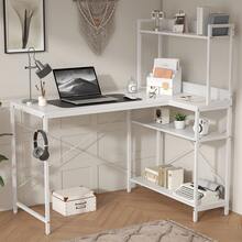 Industrial Computer Desk With Left CPU Stand, Monitor Riser & 3-Tier Shelves – 120cm Gaming Desk With Spacious MDF Top, Home Office Study Table, Writing Desk For Bedroom (Rustic Brown/Black) - White - View 2