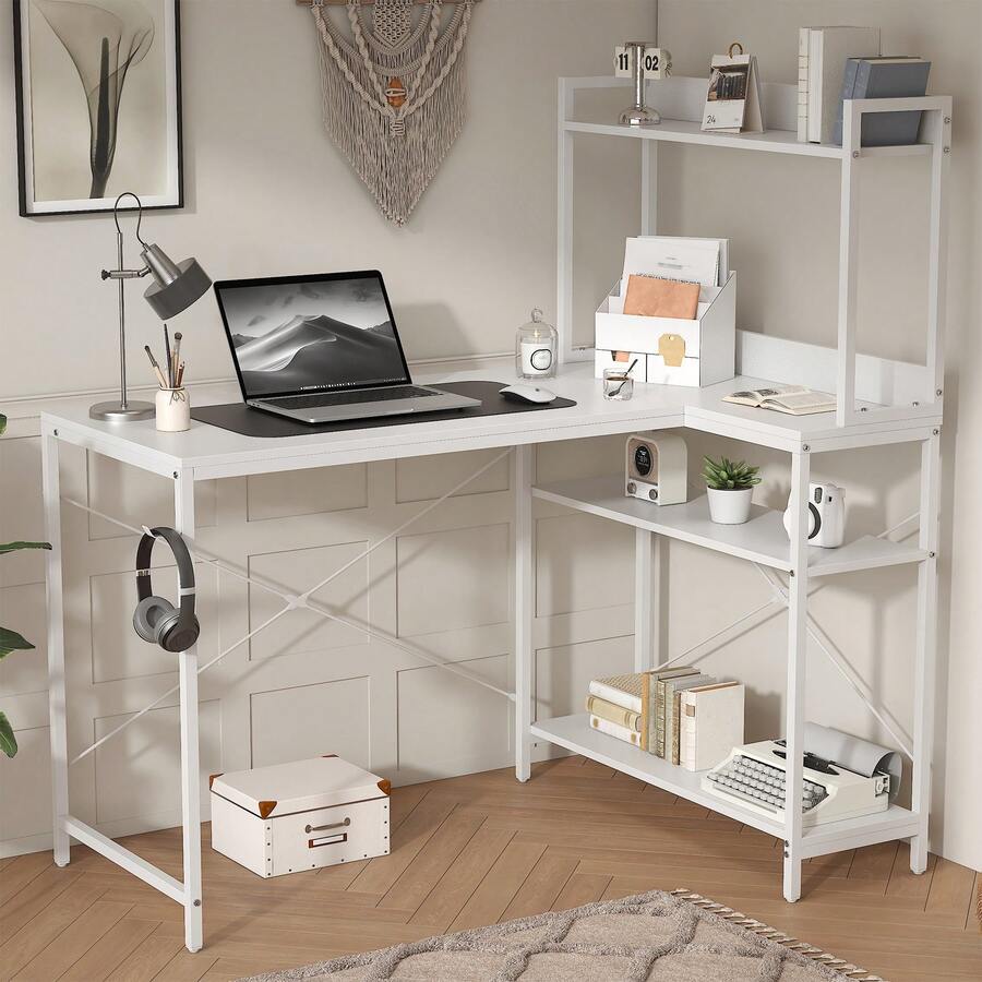 Industrial Computer Desk With Left CPU Stand, Monitor Riser & 3-Tier Shelves – 120cm Gaming Desk With Spacious MDF Top, Home Office Study Table, Writing Desk For Bedroom (Rustic Brown/Black)