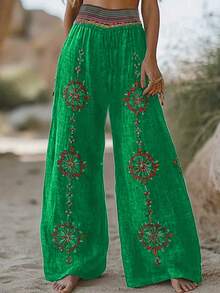 Plus Size - Plus Size - New Spring/Autumn Design Niche High Waist Retro Loose Casual Pants With Random Print Wide Leg - Black - View 7