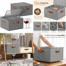 Foyego - Caja almacenamiento para con divisores recipientes almacenamiento cristalería cajas de almacenamiento con capacidad para 32 copas de vino recipientes - Gris - Ver 1