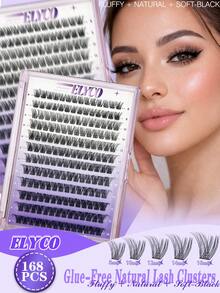 ELYCO 168/144/140/112簇輕量自然DIY假睫毛簇，免膠水、無需膠水、無需卸妝液，可重複使用，D捲度，0.07mm厚度，8-16mm混長，輕量自然逼真溫和親膚不刺激免膠睫毛設計，適合日常通勤 - D - 查看 9