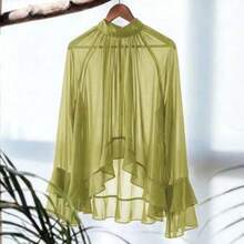 Aveloria  Blusa elegante y lujosa de gasa con volantes y capas en tonos púrpura-rojo para mujeres - Verde - Ver 1