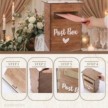 1 Set Caja de almacenamiento de tarjetas de boda de madera, soporte vertical para tarjetas estilo buzón con ranuras y tapa, caja rústica vintage para tarjetas de regalo para boda y aniversario - Multicolor - View 5