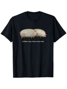 Brother May I Have Some Oats T-shirt classique avec motif de cochons, unisexe, en coton, décontracté, à col rond, à manches courtes, pour l'extérieur, légèrement extensible, légèrement élastique, 100% coton, tailles S-XXL - Noir - Voir 1