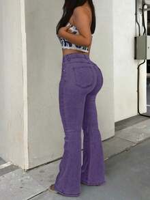 GILIPUR Jeans acampanados de talle alto para mujer estilo Y2K, pantalones vaqueros ajustados de color verde militar vintage, elásticos, elegantes y de moda, fondo versátil y casual para primavera - Morado - Ver 2