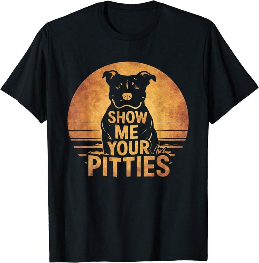 Show Me Your Pitties Funny Pitbull Lover Vintage Dog Lovers Gift Unisex T-Shirt - Black - View 1