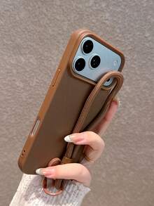Minimalist Elegant Brown Leather Texture Phone Case With Wrist Strap, Compatible With IPhone 17 Pro Max/17 Pro/17/16 Pro Max/16 Pro/16/16 Plus/15/15 Pro Max/15 Pro/15 Plus/13/14 Pro Max/13 Pro/13 Pro Max/14 Pro/14 Pro Max/14 Plus, Soft Case, Creative Design For Men And Women - Brown + Bracelet - View 6