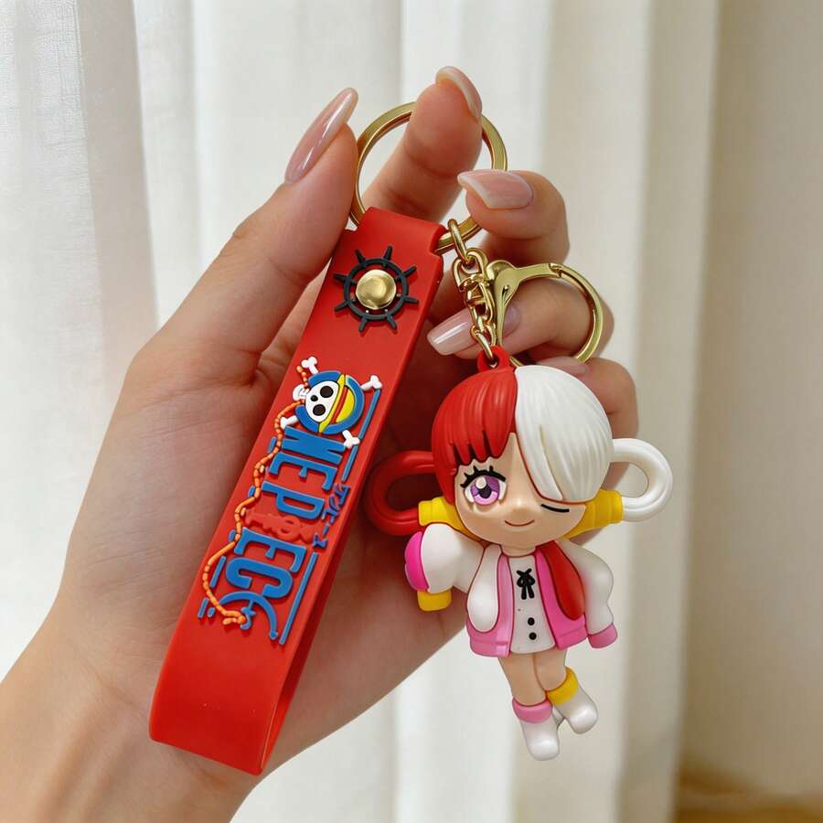 MINISO One Piece Uta 角色鑰匙圈,動漫迷你公仔包飾吊飾,附紅色矽膠掛繩與金色夾扣鉤,背包錢包配件,開學季禮物 - 樣式 1 - 查看 1