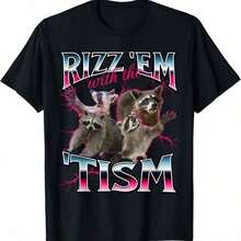 Autism Funny Rizz Em With The Tism Meme Autistic Racoon T-Shirt - Black - View 7
