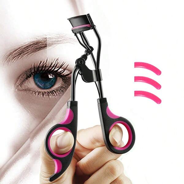 1pc Portable Eyelash Curler With 3 Silicone Pads, Pink Ring Handle For Easy Grip, Curl Lashes Without Damage, Suitable For Women Eyebrow Makeup, Perfect Eyelash Makeup Gift For Her