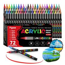 Flysea 12-418 Colors Acrylic Paint Markers, Direct Liquid Automatic Ink Control Acrylic Paint Pens, Drawing Graffiti Markers, Multi-Color Writing Diary Marking Pens, Character Cartoon Felt Tip Stationery Set, Richer Ink, Stackable Colors, Strong Coverage, Suitable For Canvas, Rock Painting, Wood, Stone, Glass, Ceramic, Fabric Painting, DIY Crafts, Back To School Supplies, Gifts For Artists And Students - Multicolor - View 12