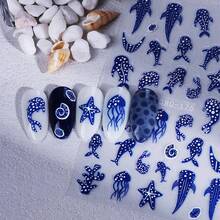 Ocean Blue Nail Stickers For Nail Art Decals - Summer Nail Art Stickers With Polka Dot Whale Shark Nail Art Designs 3D Self Adhesive Cartoon Nail Supplies Decorations For Women Girls DIY 2 Sheets - Blue 10 - View 3