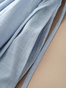 Gaun Liburan Wanita Ukuran Besar dengan Tali Serut Longgar dan Bordir Bergaya Vintage, Elegan untuk Musim Semi/Panas - Baby Blue - View 7