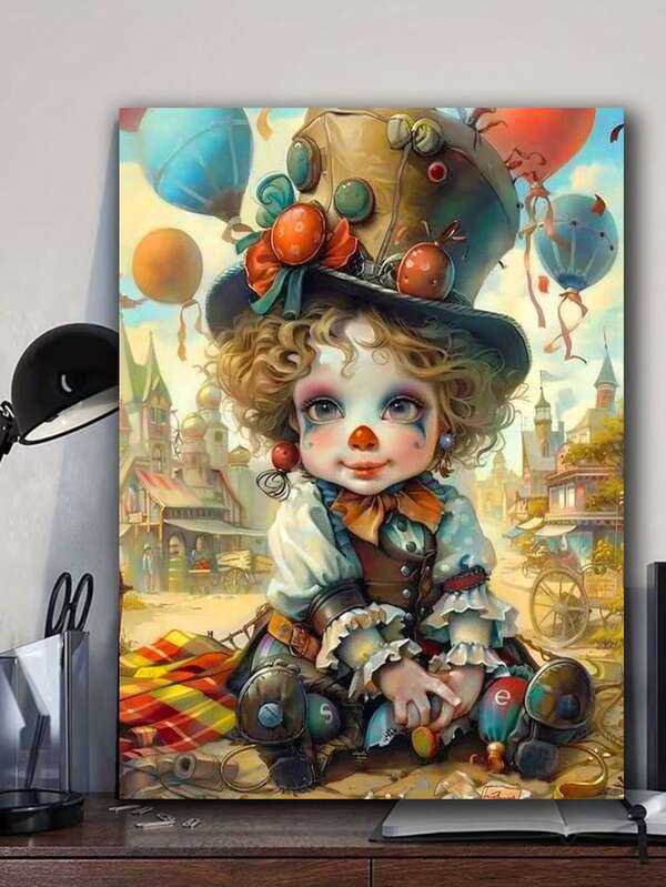 可爱小丑男孩DIY钻石画套装 - 钻石艺术马赛克十字绣工艺品，温馨治愈系设计，沉浸式手工减压，家居装饰艺术DIY工艺爱好者的节日惊喜礼物